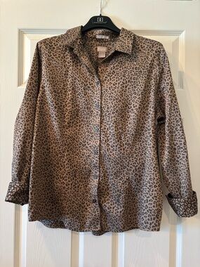 Chico's Leopard Print No Iron Button-Up Shirt - Brown 12/14
